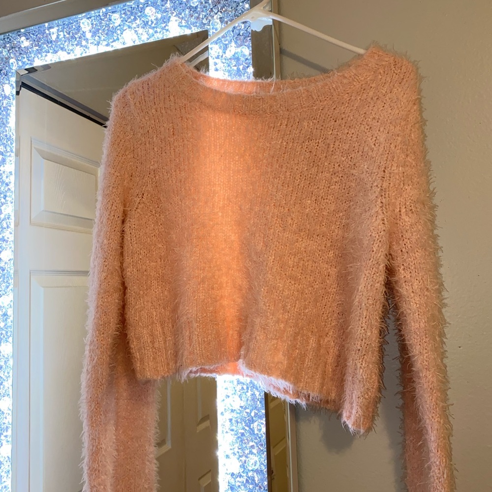 Pink cropped fuzzy sweater